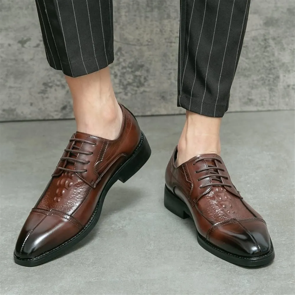 Shoes Dress Oxford for Men Lace Up Cap Toe Split Toe Crocodile Print Burnished Toe Low Top Rubber Sole Anti-Slip Non Slip Resistant Business