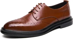 Shoes Dress Oxford for Men Lace Up Wing Tip Brogue Derby Shoes Cowhide Resistant Non Slip Block Heel Wedding (Color : Brown, Size : 10.5)