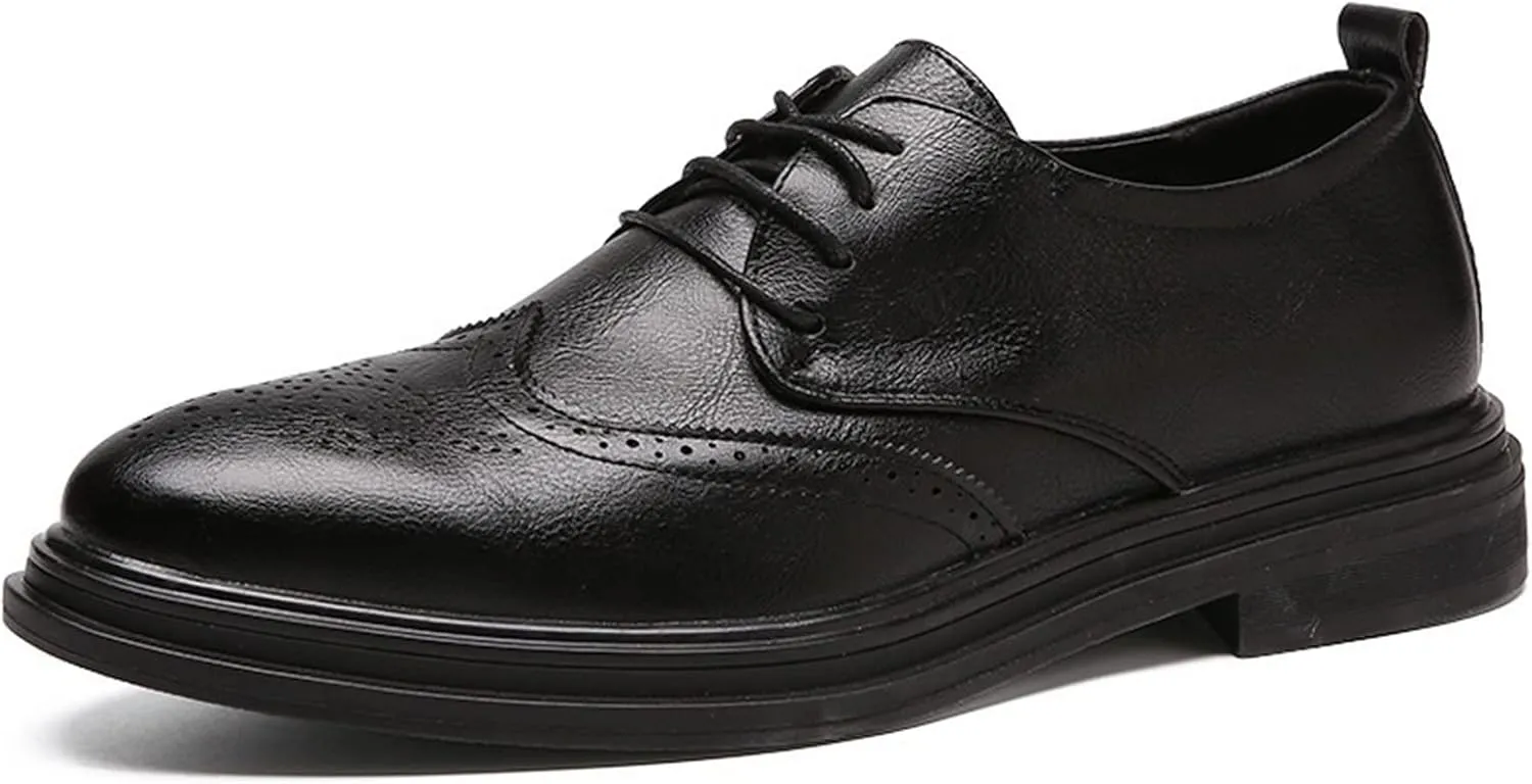 Single Season Formal Shoes for Men Lace Up Wing Tip Brogue Derby Shoes Cowhide Anti-Slip Rubber Sole Non Slip Resistant Wedding Very Popular Among Young People
