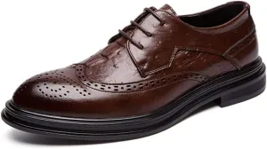 Single Season Shoes Dress Oxford for Men Lace Up Wing Tip Brogue Derby Shoes Cowhide Rubber Sole Non Slip Low Top Block Heel Wedding Very Popular Among Young People