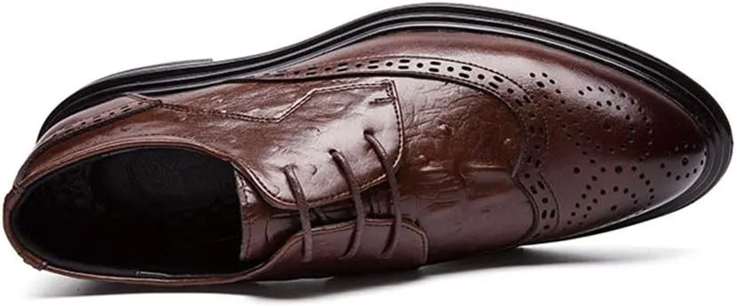 Single Season Shoes Dress Oxford for Men Lace Up Wing Tip Brogue Derby Shoes Cowhide Rubber Sole Non Slip Low Top Block Heel Wedding Very Popular Among Young People