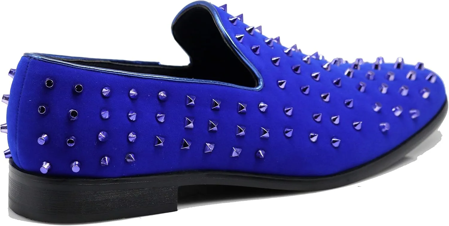SPK24 Men Vintage Spikes Sparkle Formal Tuxedo Stage Fashion Slip On Loafer Dress Shoes