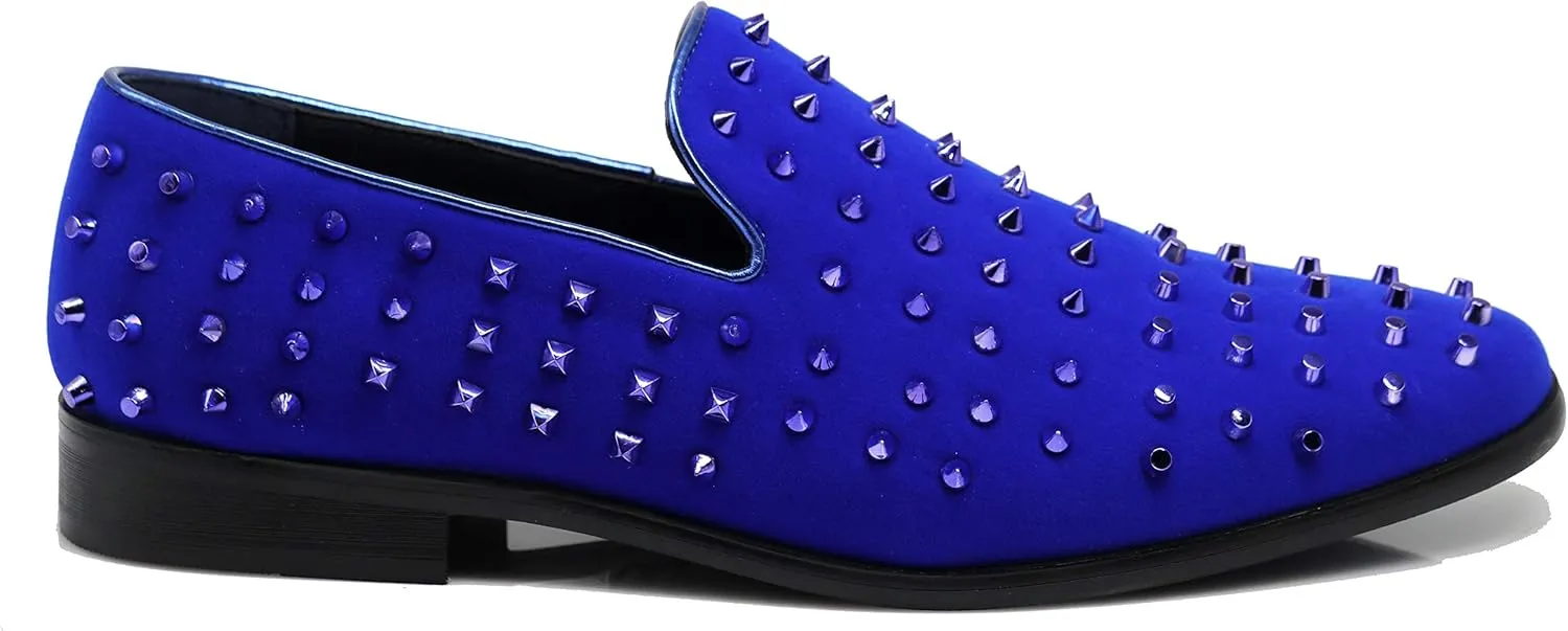 SPK24 Men Vintage Spikes Sparkle Formal Tuxedo Stage Fashion Slip On Loafer Dress Shoes