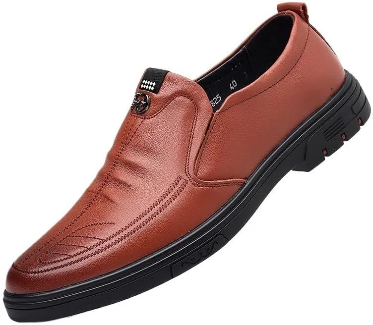 Spring Top Layer Cowhide Men's Casual Oxfords Shoes Slip On Leather Shoes Middle Aged Elderly Derby Shoe