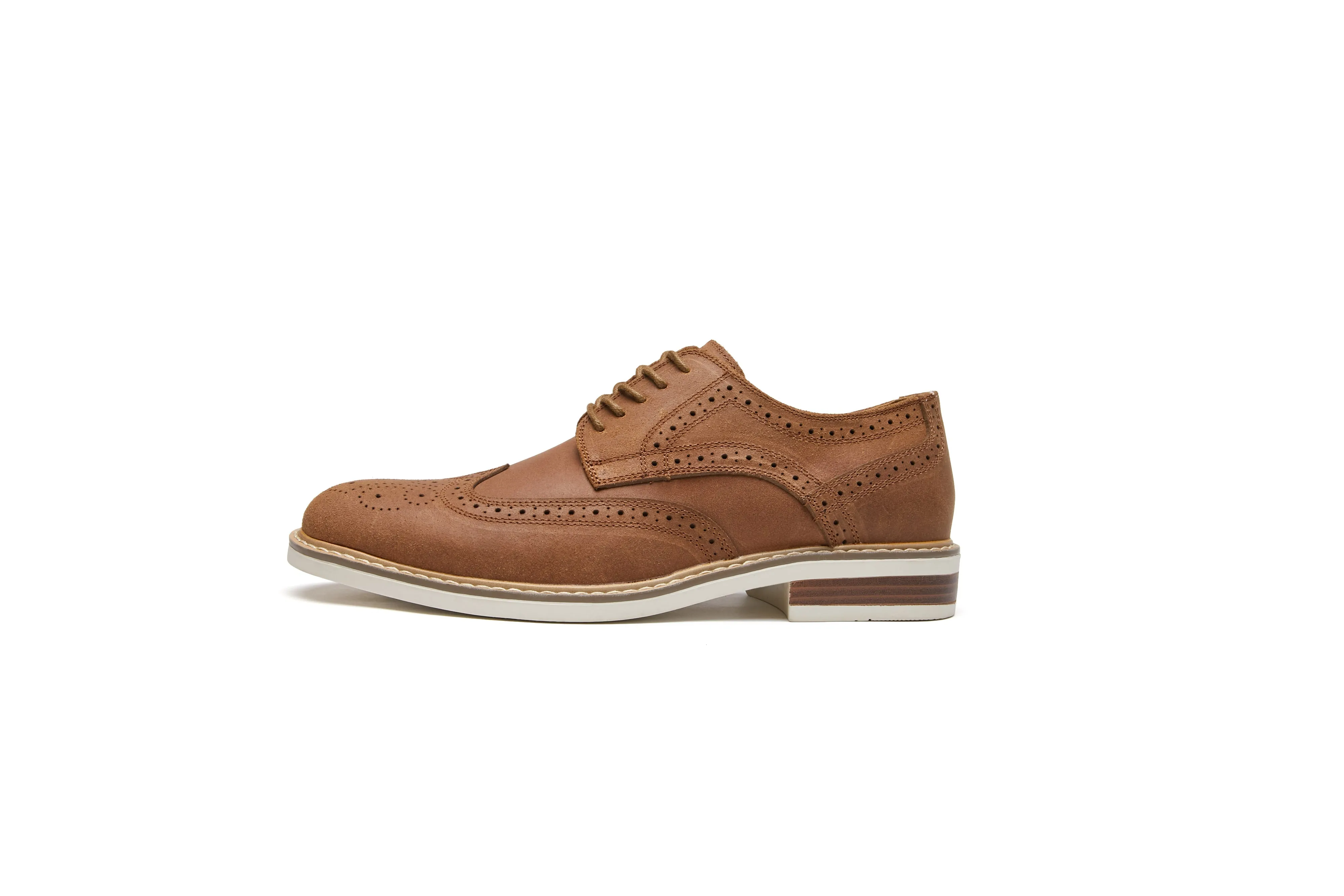 Suede Carved Brogue Derby Shoes (Brown)
