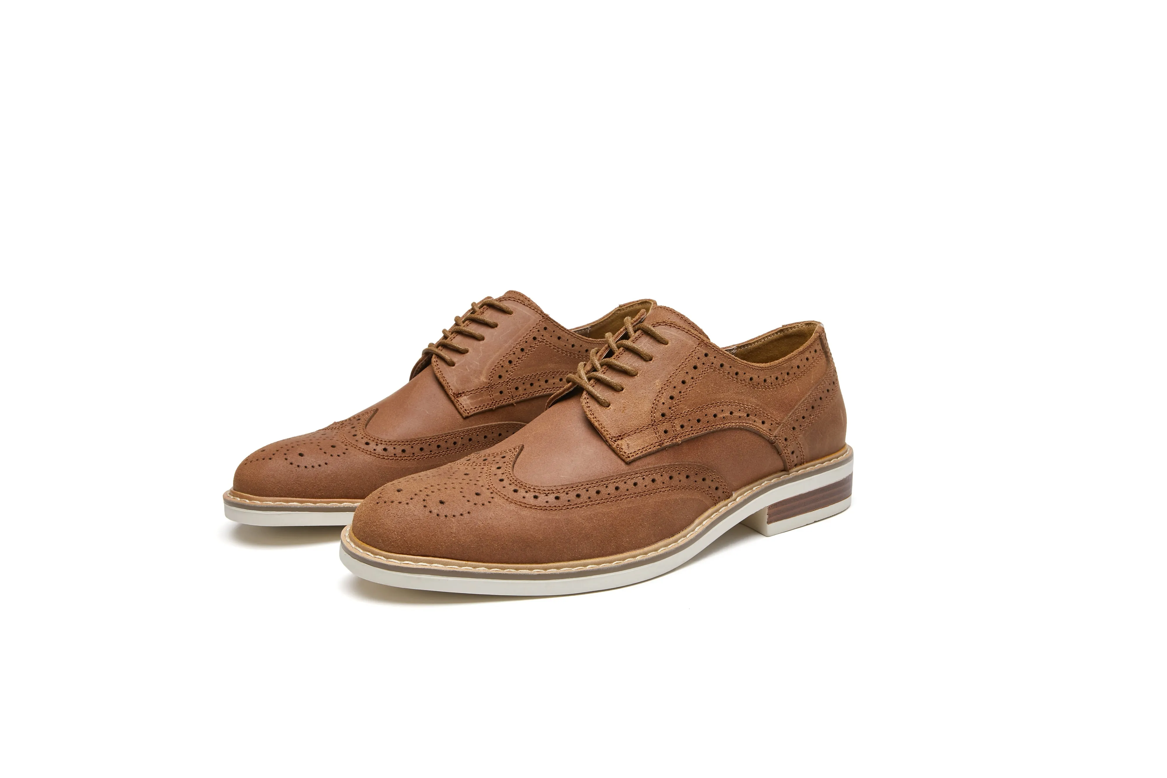 Suede Carved Brogue Derby Shoes (Brown)