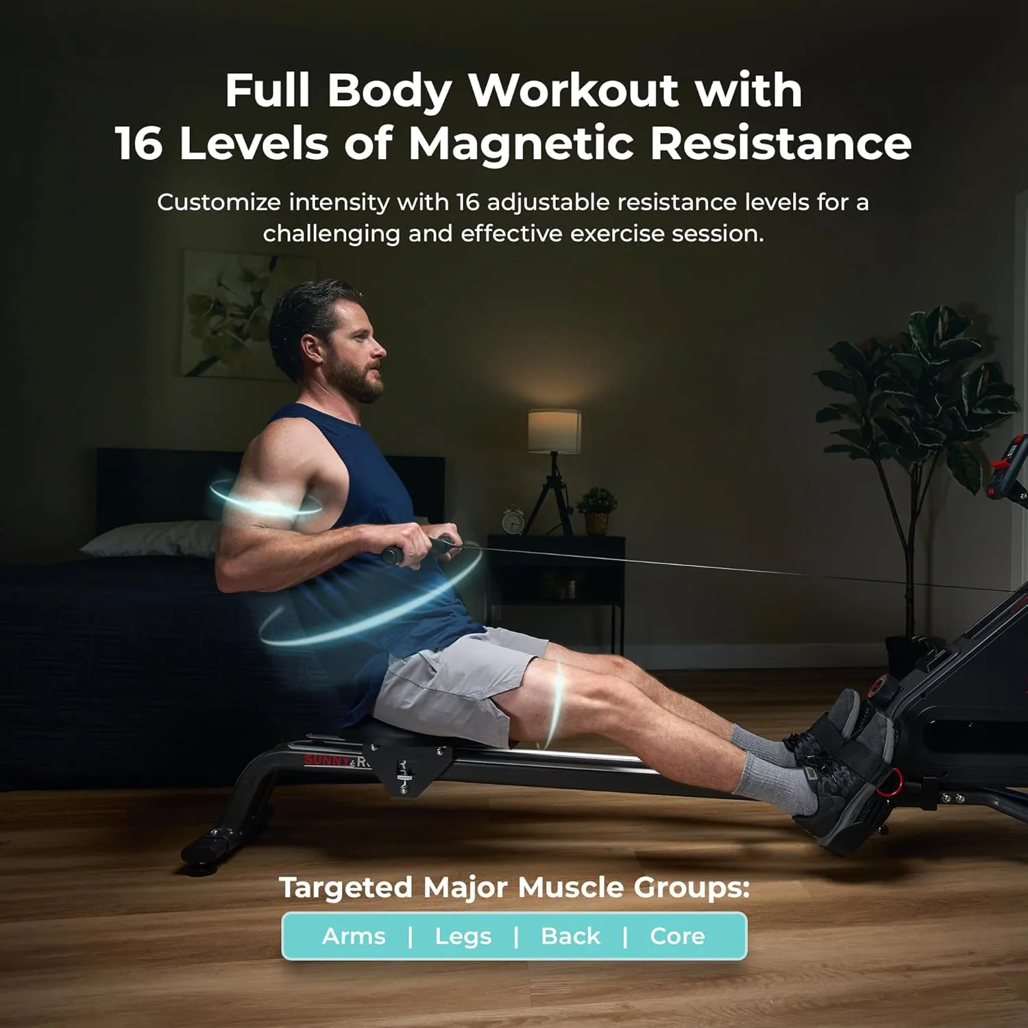 Sunny Health & Fitness Magnetic Rowing Machine for Home Exercise, Quiet & Smooth Rower with Compact Storage and Optional Free SunnyFit App Connectivity