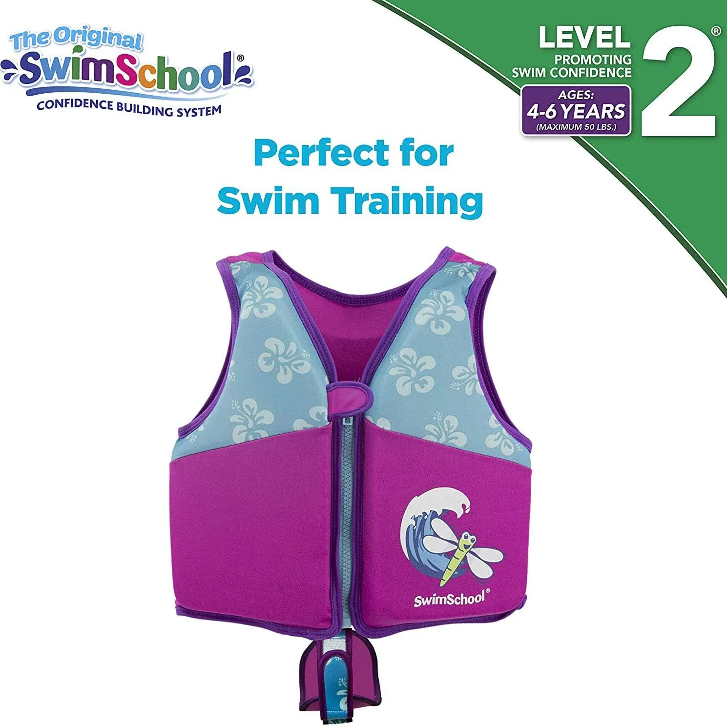 SwimSchool Kids Swim Trainer Vests for Toddlers Ages 2-6 – Boys/Girls – Multiple Colors/Styles – Learn to Swim Floaties