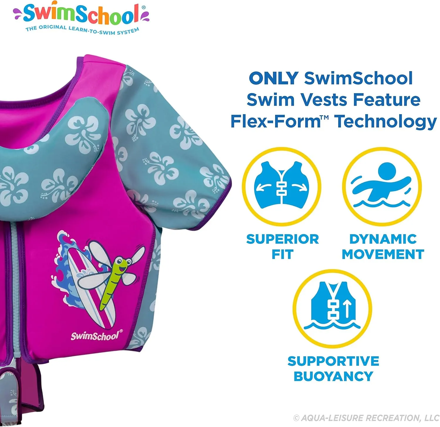 SwimSchool Kids Swim Trainer Vests for Toddlers Ages 2-6 – Boys/Girls – Multiple Colors/Styles – Learn to Swim Floaties