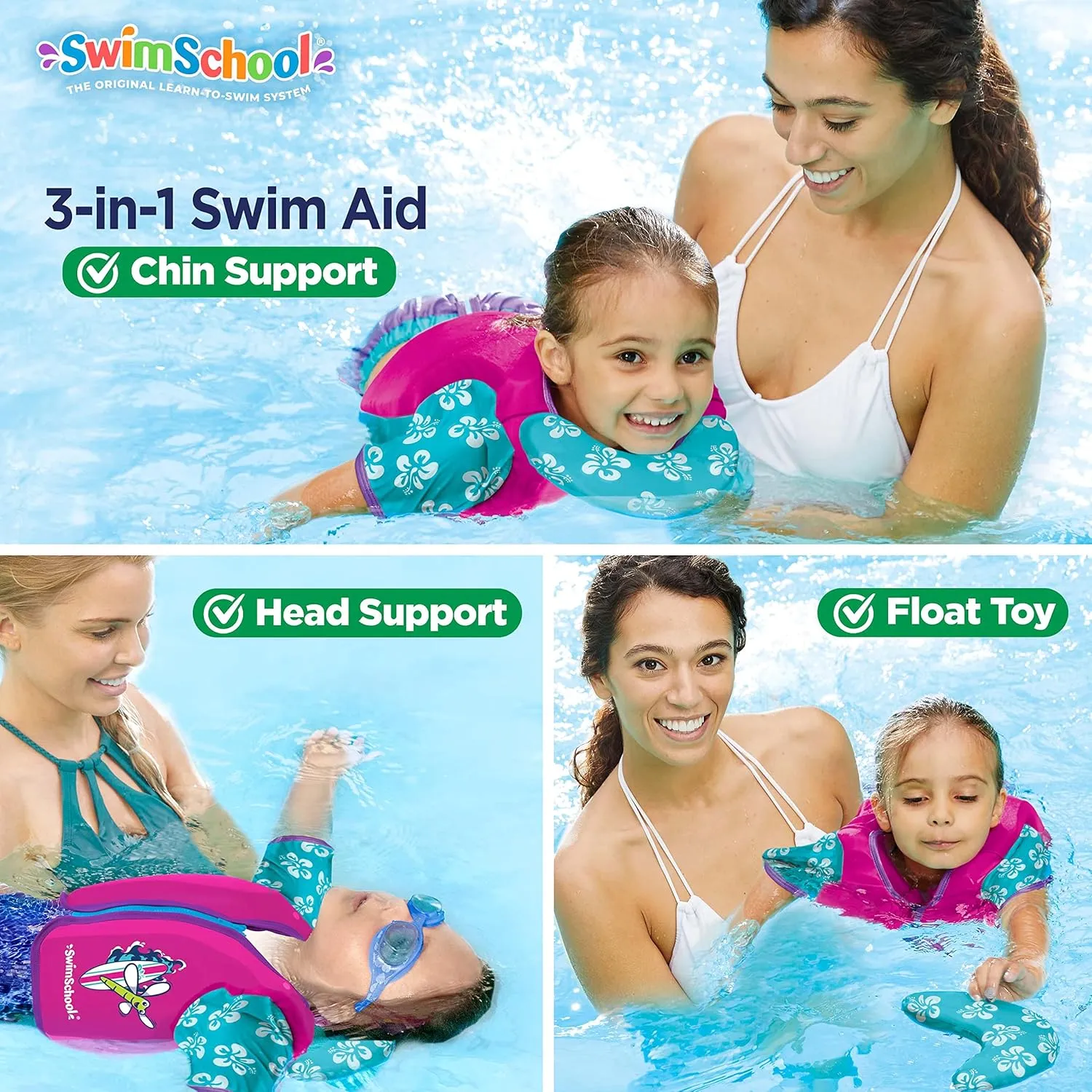 SwimSchool Kids Swim Trainer Vests for Toddlers Ages 2-6 – Boys/Girls – Multiple Colors/Styles – Learn to Swim Floaties