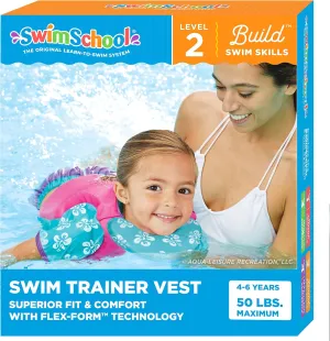 SwimSchool Kids Swim Trainer Vests for Toddlers Ages 2-6 – Boys/Girls – Multiple Colors/Styles – Learn to Swim Floaties