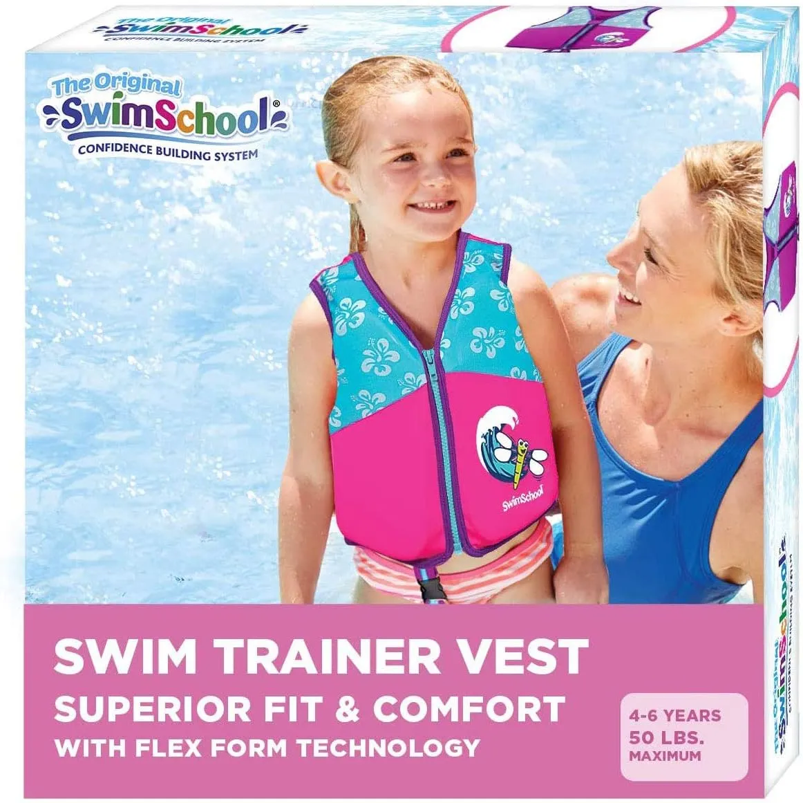 SwimSchool Kids Swim Trainer Vests for Toddlers Ages 2-6 – Boys/Girls – Multiple Colors/Styles – Learn to Swim Floaties