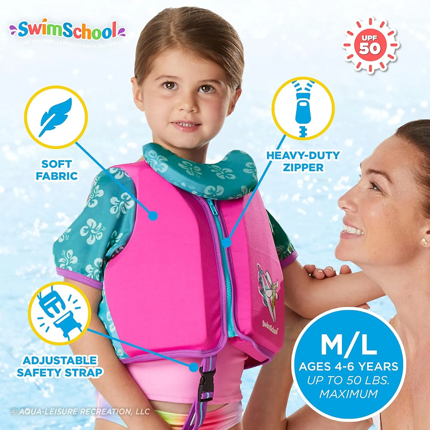 SwimSchool Kids Swim Trainer Vests for Toddlers Ages 2-6 – Boys/Girls – Multiple Colors/Styles – Learn to Swim Floaties