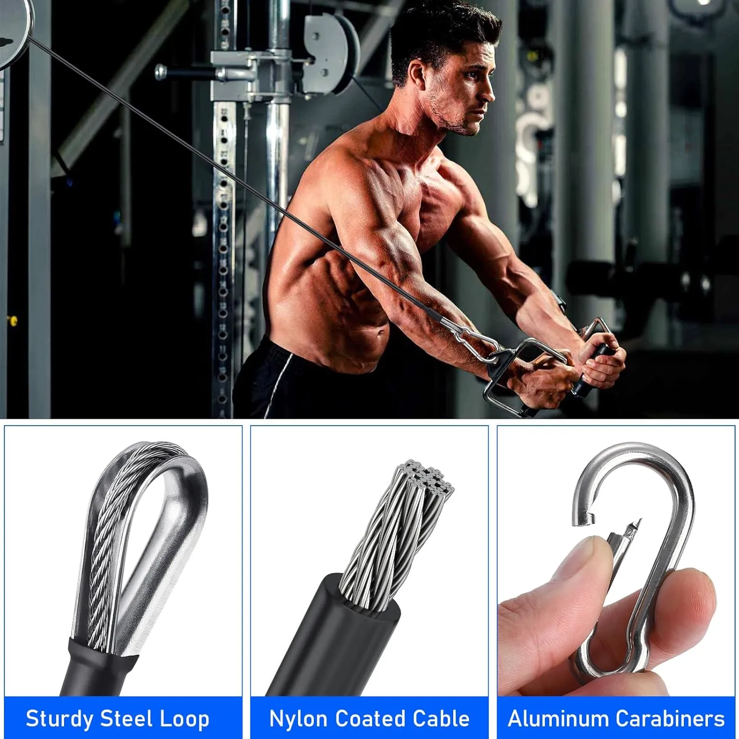 TOBWOLF Gym Cable Extension, Fitness Extension Rope Attachment Compatible with Home Gym Accessories Thick 0.2", Replacement Gym Cable Machine Extension for LAT/Tricep Pull Down, Leg Extensions Machine