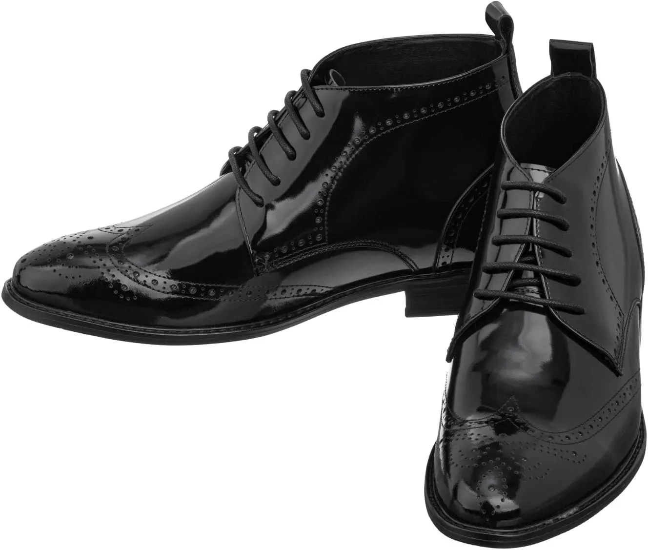 TOTO Men's Invisible Height Increasing Elevator Shoes - Black Premium Leather Lace-up Wing-Tip Dress Boots - 2.8 Inches Taller - K99602- Size 8 D(M) US