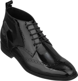 TOTO Men's Invisible Height Increasing Elevator Shoes - Black Premium Leather Lace-up Wing-Tip Dress Boots - 2.8 Inches Taller - K99602- Size 8 D(M) US