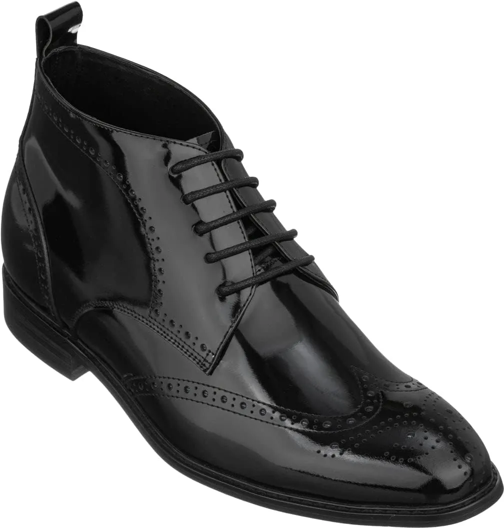 TOTO Men's Invisible Height Increasing Elevator Shoes - Black Premium Leather Lace-up Wing-Tip Dress Boots - 2.8 Inches Taller - K99602- Size 8 D(M) US