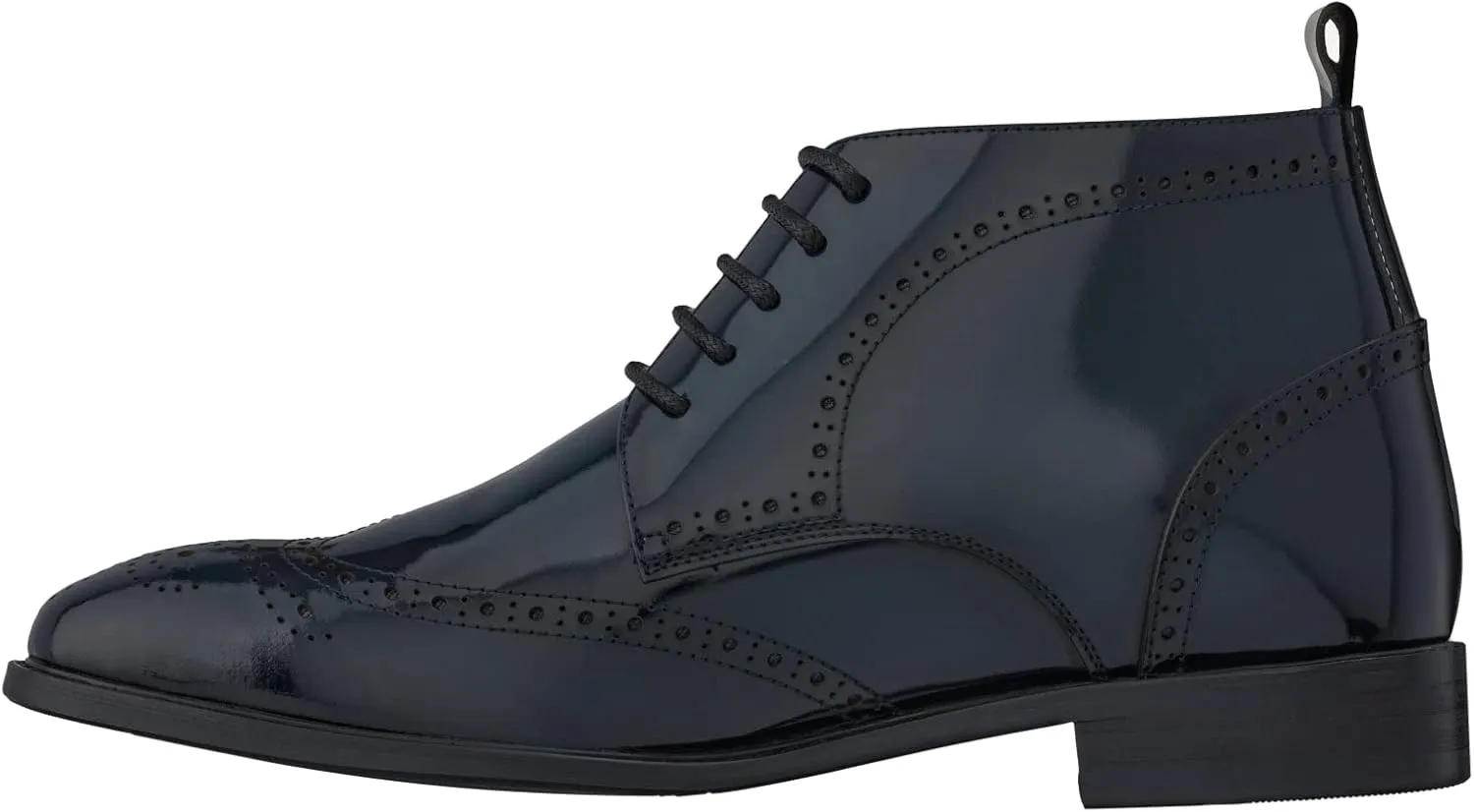 TOTO Men's Invisible Height Increasing Elevator Shoes - Dark Blue Premium Leather Lace-up Wing-Tip Dress Boots - 2.8 Inches Taller - K99603- Size 7.5 D(M) US