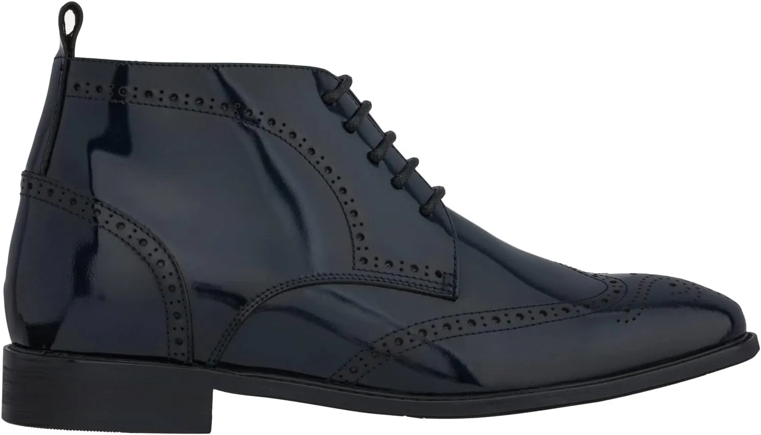 TOTO Men's Invisible Height Increasing Elevator Shoes - Dark Blue Premium Leather Lace-up Wing-Tip Dress Boots - 2.8 Inches Taller - K99603- Size 7.5 D(M) US