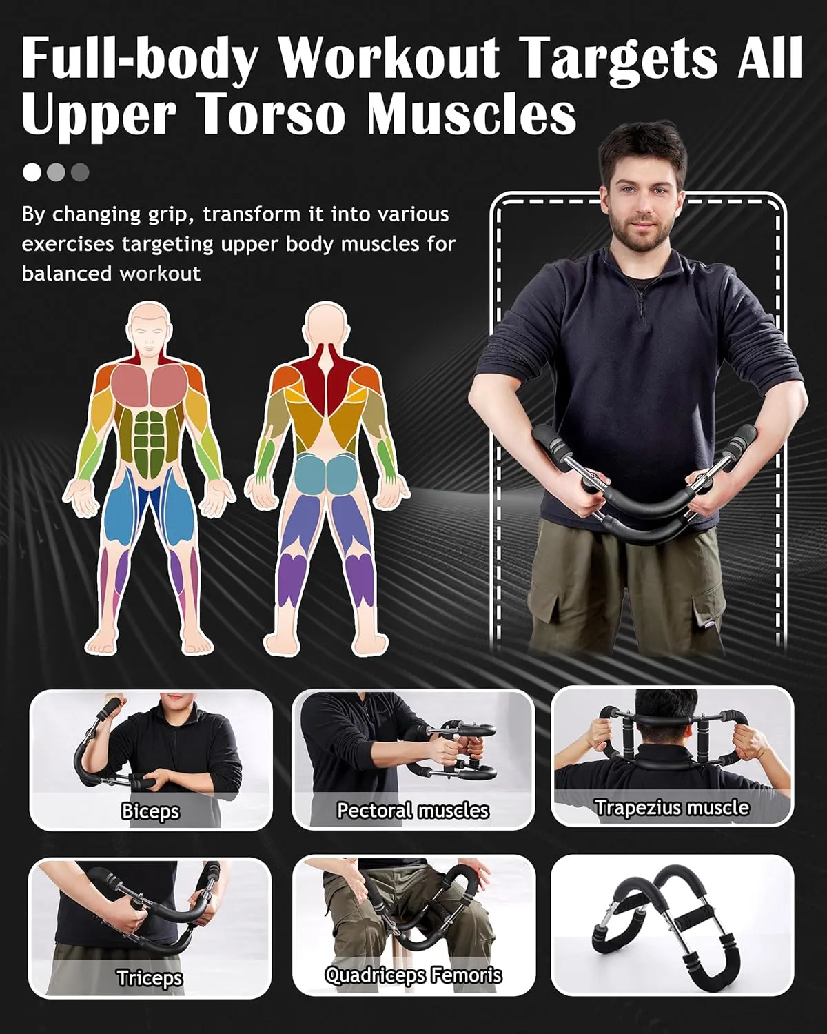 Twister Arm Exerciser, Adjustable Spring Workout Bar, Forearm Triceps Chest Inner Thigh Muscle Enhanced Exercise Strengthener, Upper Body Strength Builder Trainer, Home Fitness Equipment