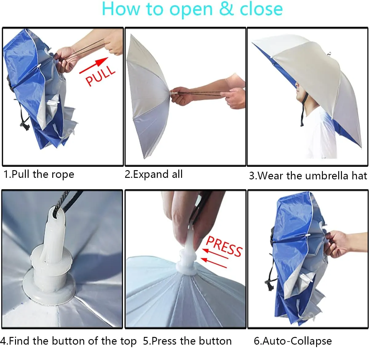 Umbrella Hat, 37 inch Fishing Umbrella Hat Hands Free Foldable UV Protection Umbrella Cap Adjustable Headwear for Fishing Golf Camping Beach Gardening Sunshade Outdoor