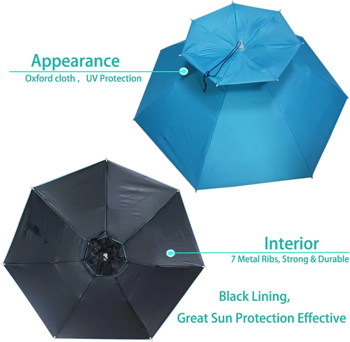 Umbrella Hat, 37 inch Fishing Umbrella Hat Hands Free Foldable UV Protection Umbrella Cap Adjustable Headwear for Fishing Golf Camping Beach Gardening Sunshade Outdoor