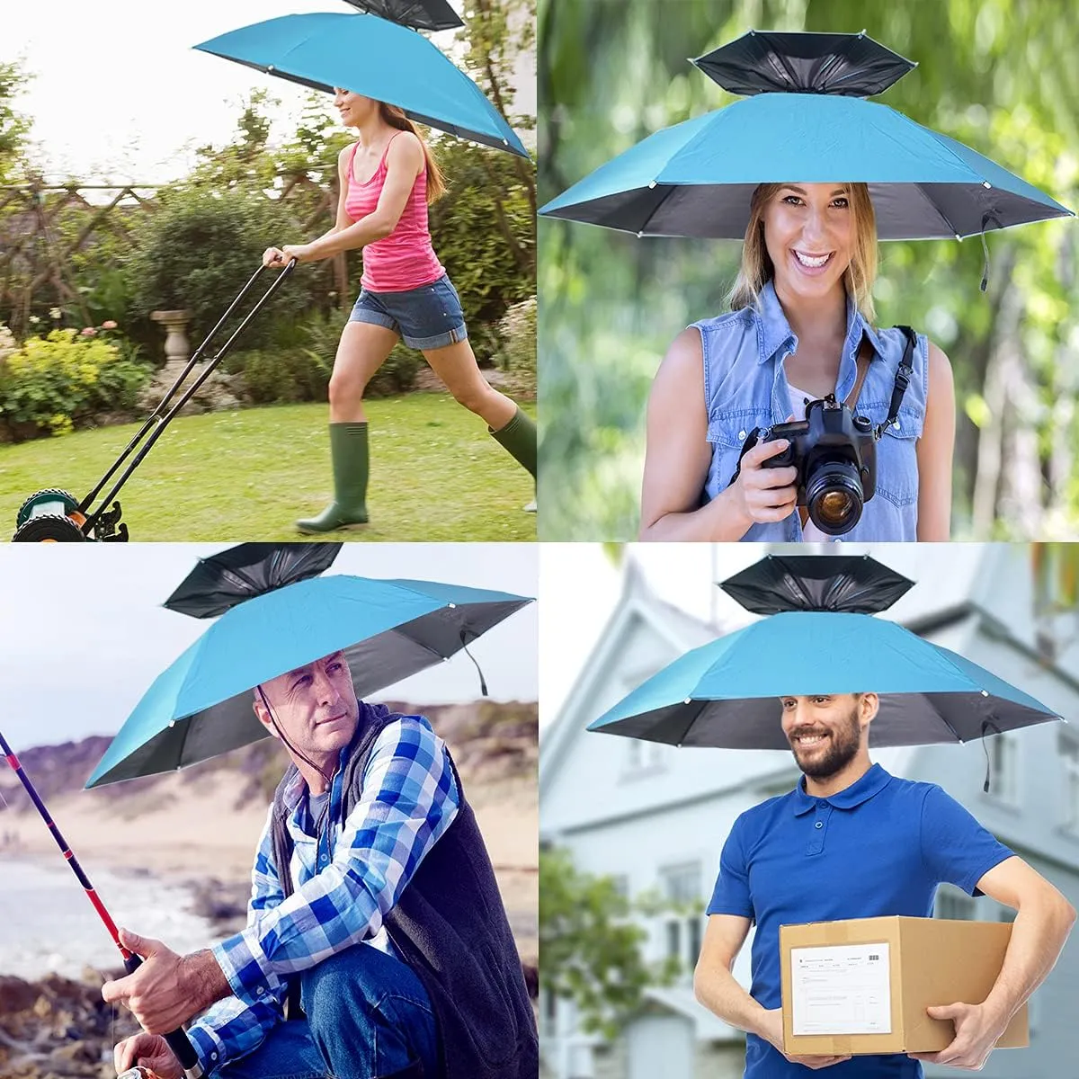 Umbrella Hat, 37 inch Fishing Umbrella Hat Hands Free Foldable UV Protection Umbrella Cap Adjustable Headwear for Fishing Golf Camping Beach Gardening Sunshade Outdoor