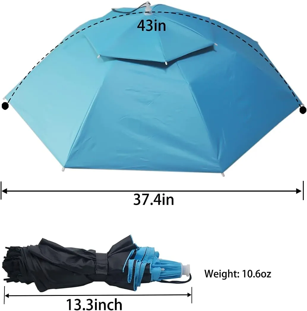 Umbrella Hat, 37 inch Fishing Umbrella Hat Hands Free Foldable UV Protection Umbrella Cap Adjustable Headwear for Fishing Golf Camping Beach Gardening Sunshade Outdoor