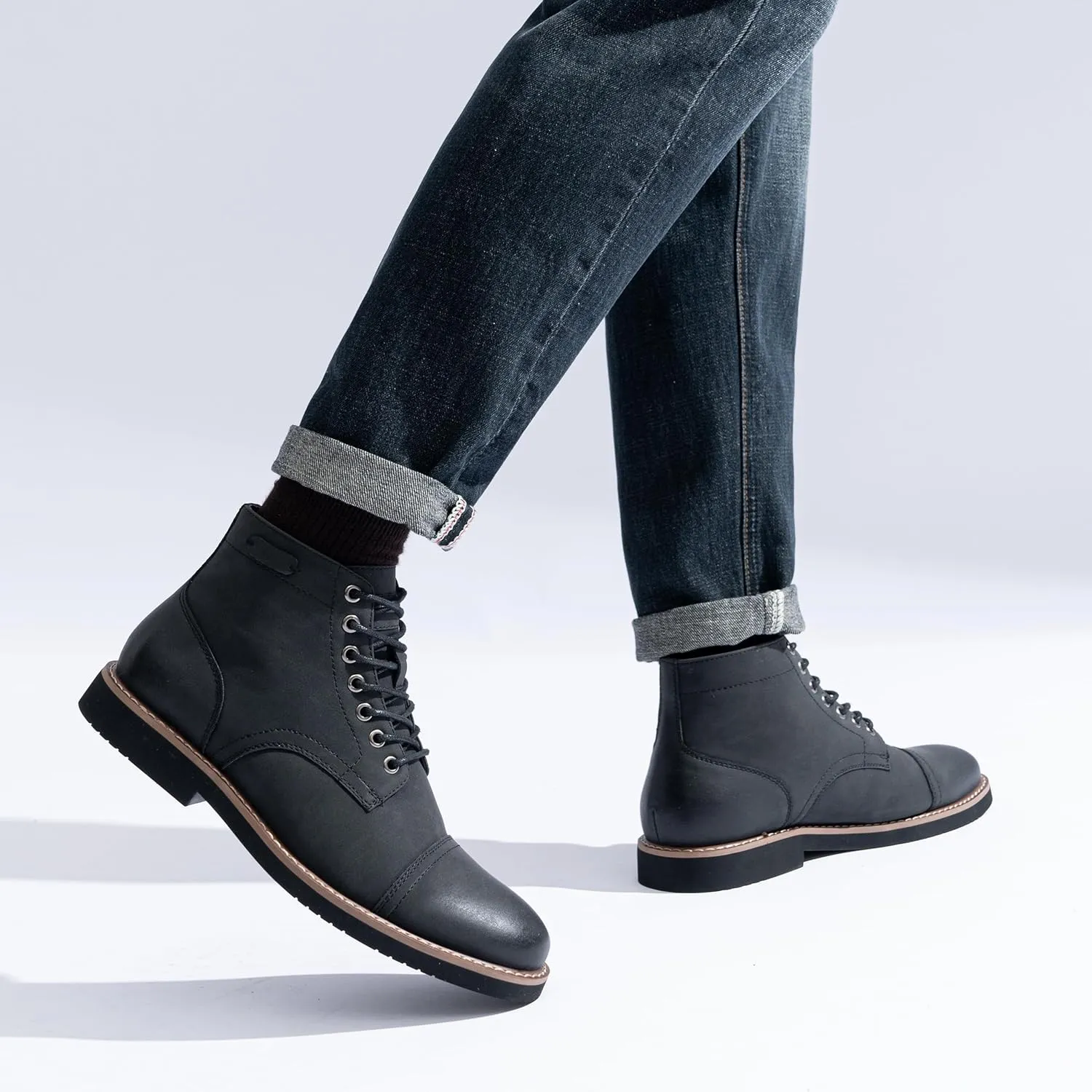 Vostey Men Boots Leather Cap Toe Casual Boots Chukka Fashion Dress Boots for Men