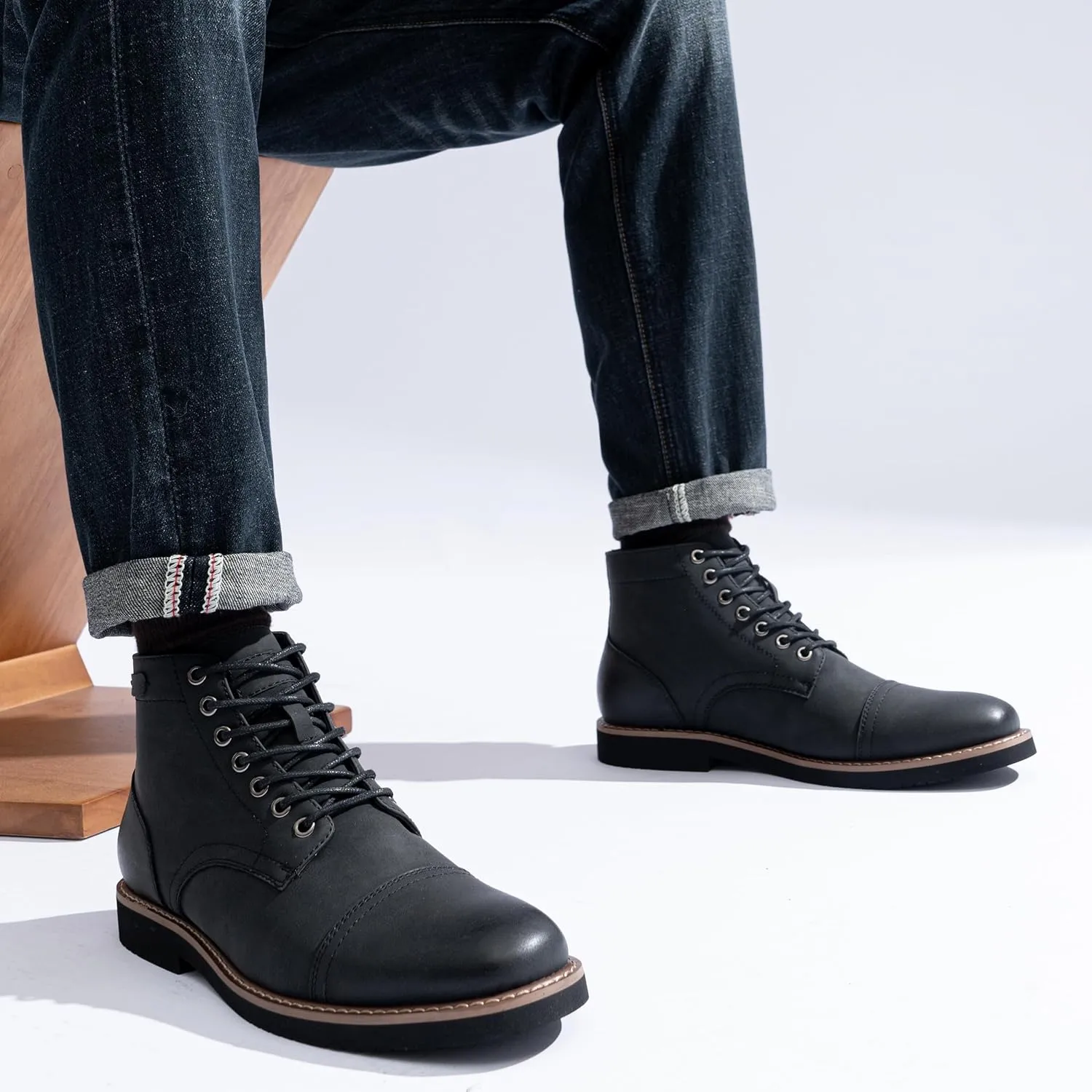 Vostey Men Boots Leather Cap Toe Casual Boots Chukka Fashion Dress Boots for Men