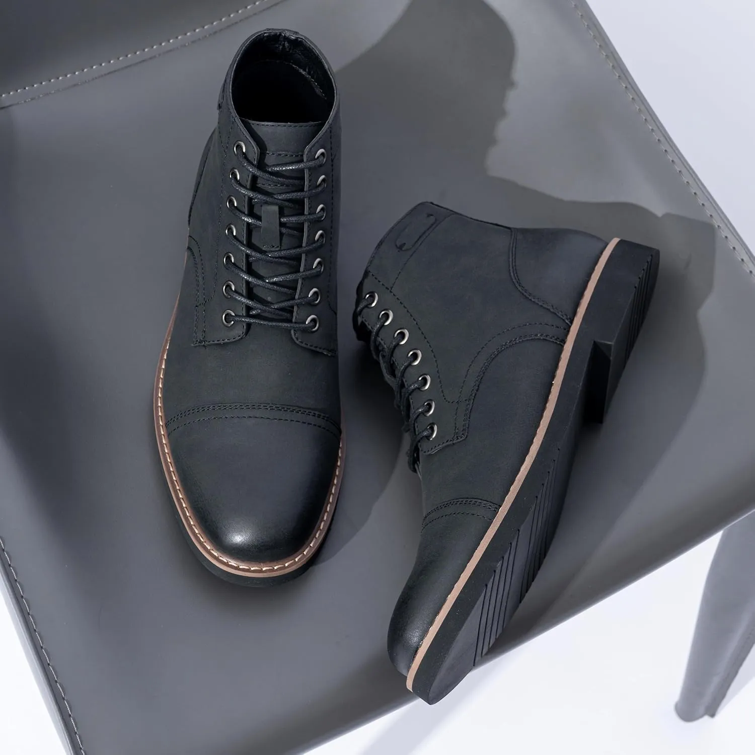 Vostey Men Boots Leather Cap Toe Casual Boots Chukka Fashion Dress Boots for Men
