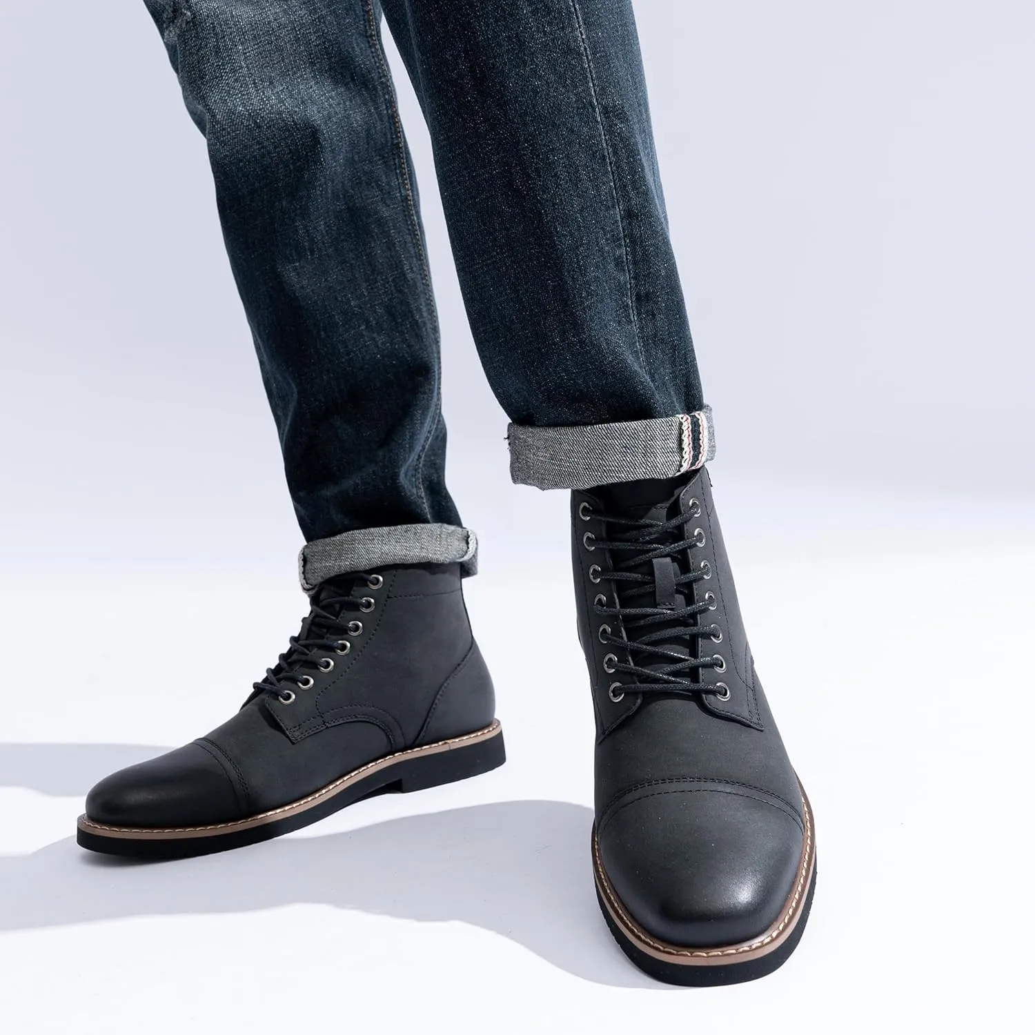 Vostey Men Boots Leather Cap Toe Casual Boots Chukka Fashion Dress Boots for Men