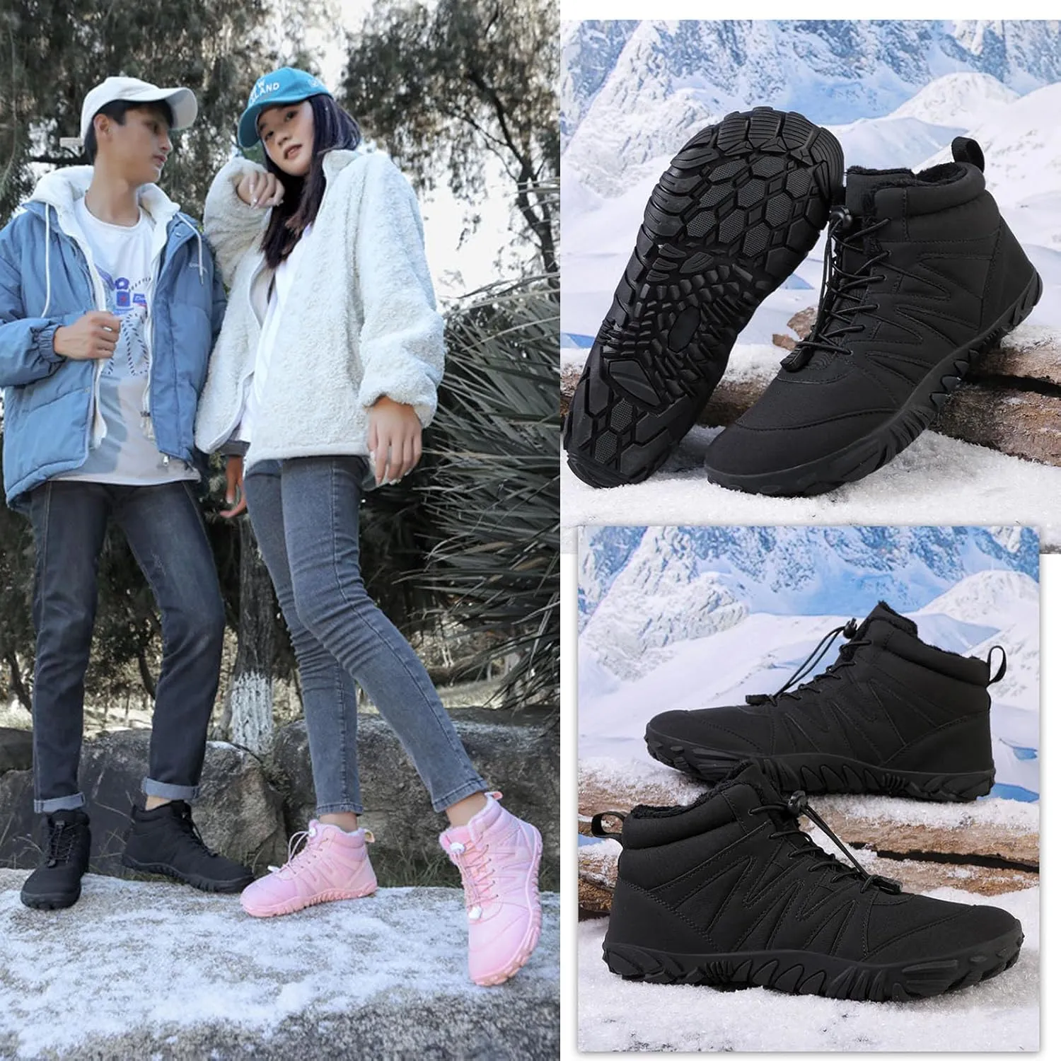 Winter Hike Barefoot Footwear Shoes Womens Mens Wide Toe Box Non-Slip Trail Running High Warm and Non-Slip Boots