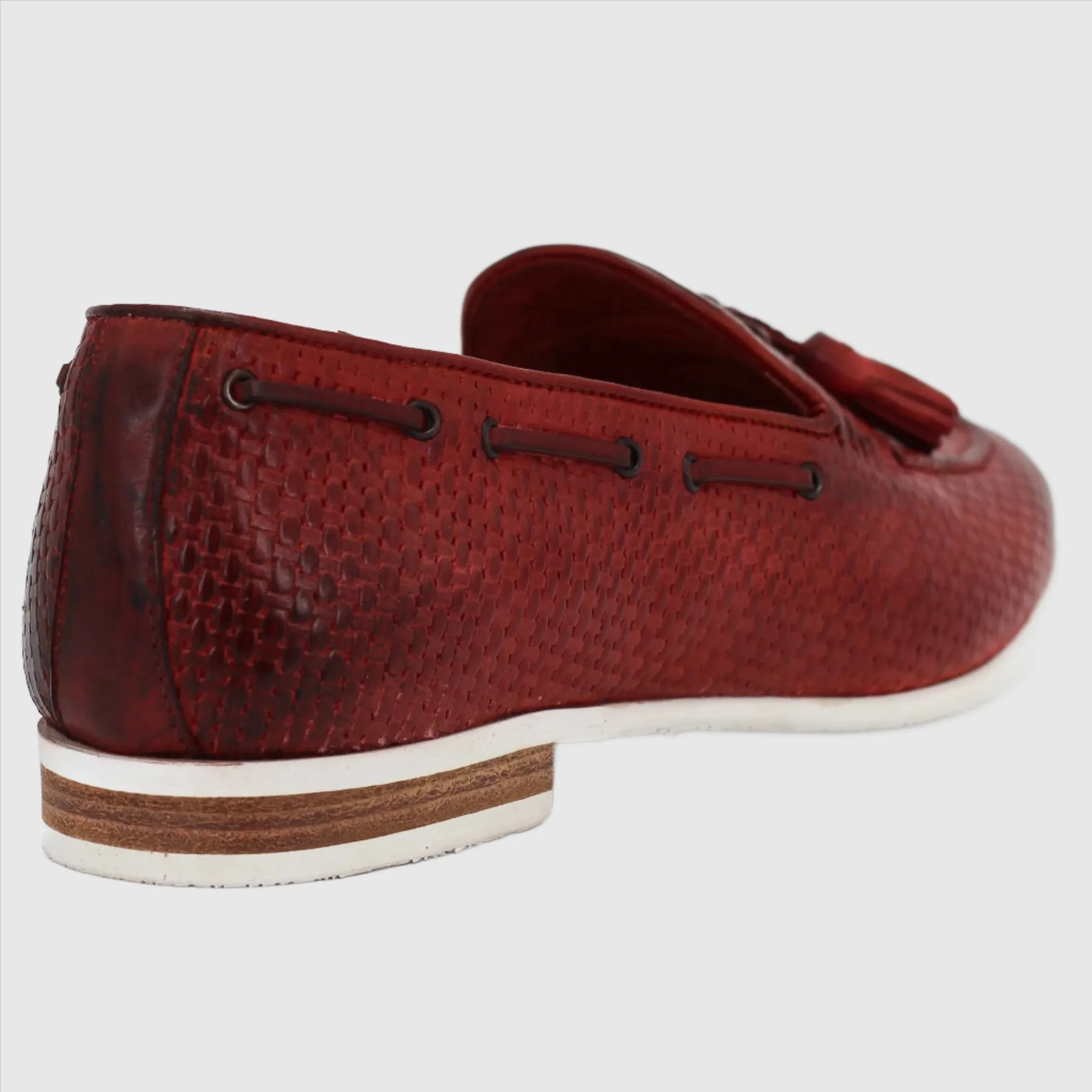 Woman's Tassel Moccasin with Rubber Sole in Rosso (BRD9427)