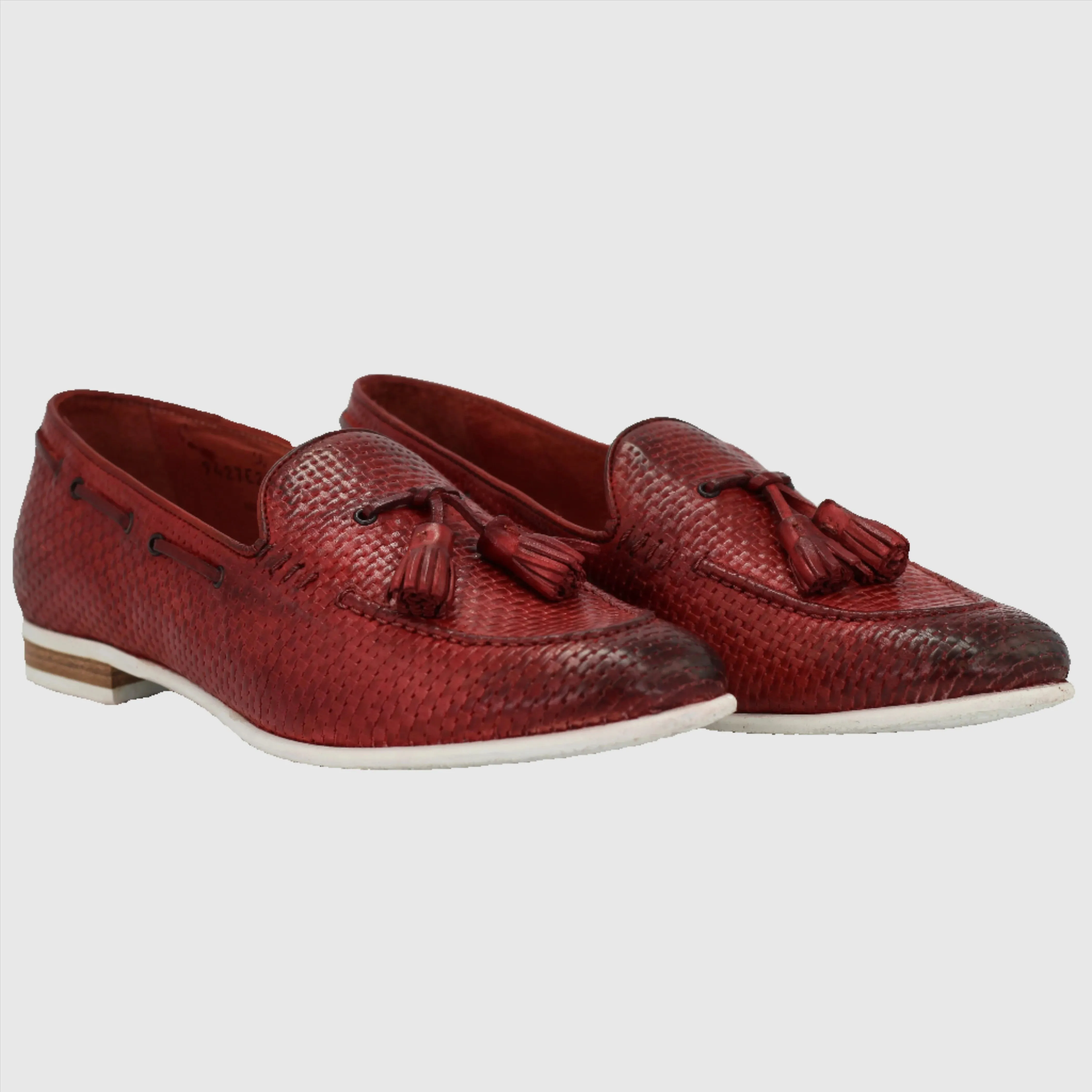 Woman's Tassel Moccasin with Rubber Sole in Rosso (BRD9427)