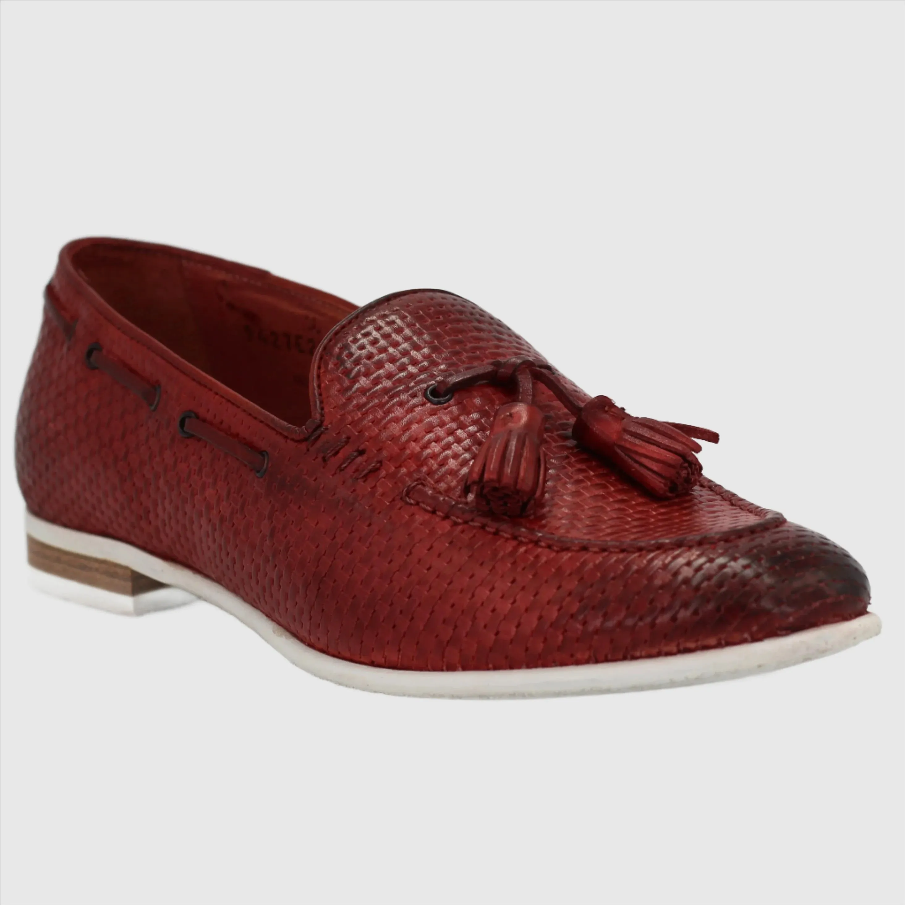 Woman's Tassel Moccasin with Rubber Sole in Rosso (BRD9427)