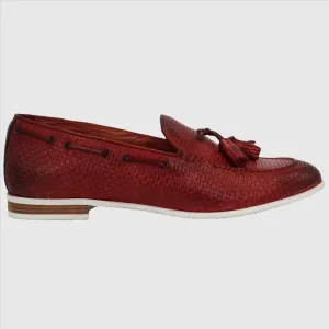 Woman's Tassel Moccasin with Rubber Sole in Rosso (BRD9427)