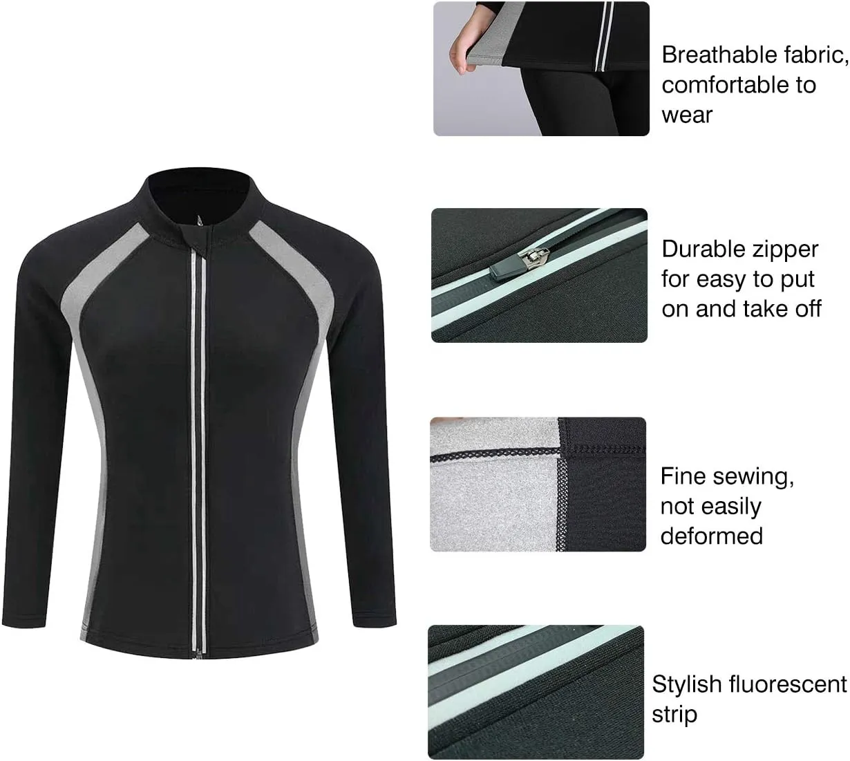 Women Sauna Suit Workout Jacket Hot Sweat Shirt Body Shaper Waist Trainer Fitness Top Long Sleeve Neoprene Zipper