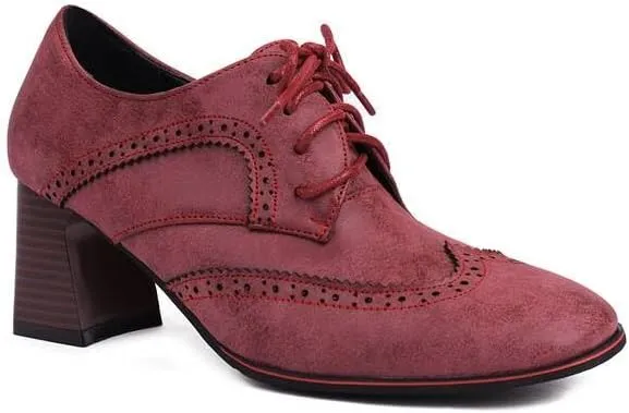 Women Vintage Brogue Derby Shoes Square Toe Block Heels