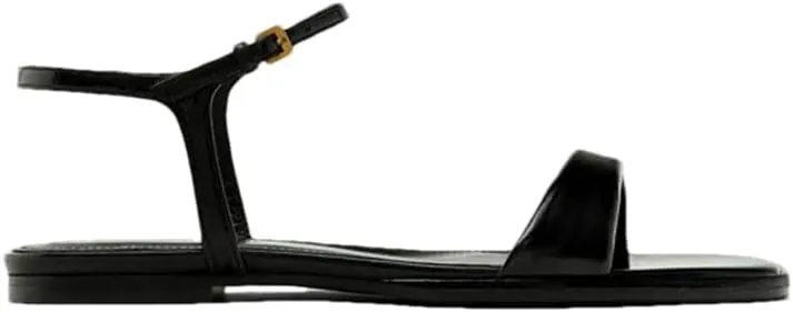 Womens Buckle Strap Front Rear Strap Flat Heel Open Side Vamp Modern Sandals Cow Leather Fashion Roman Summer Sandals