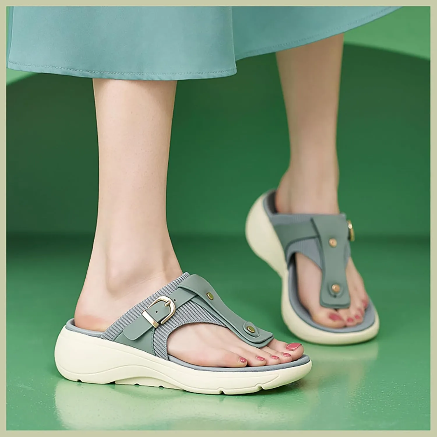 Women'S Knit Platform Orthopedic Flip Flops With Adjustable Buckle Casual Slip-On Comfortable Arch Support Recovery Athletic Thong Sandals Summer Lightweight Breathable Beach Walking Sandals