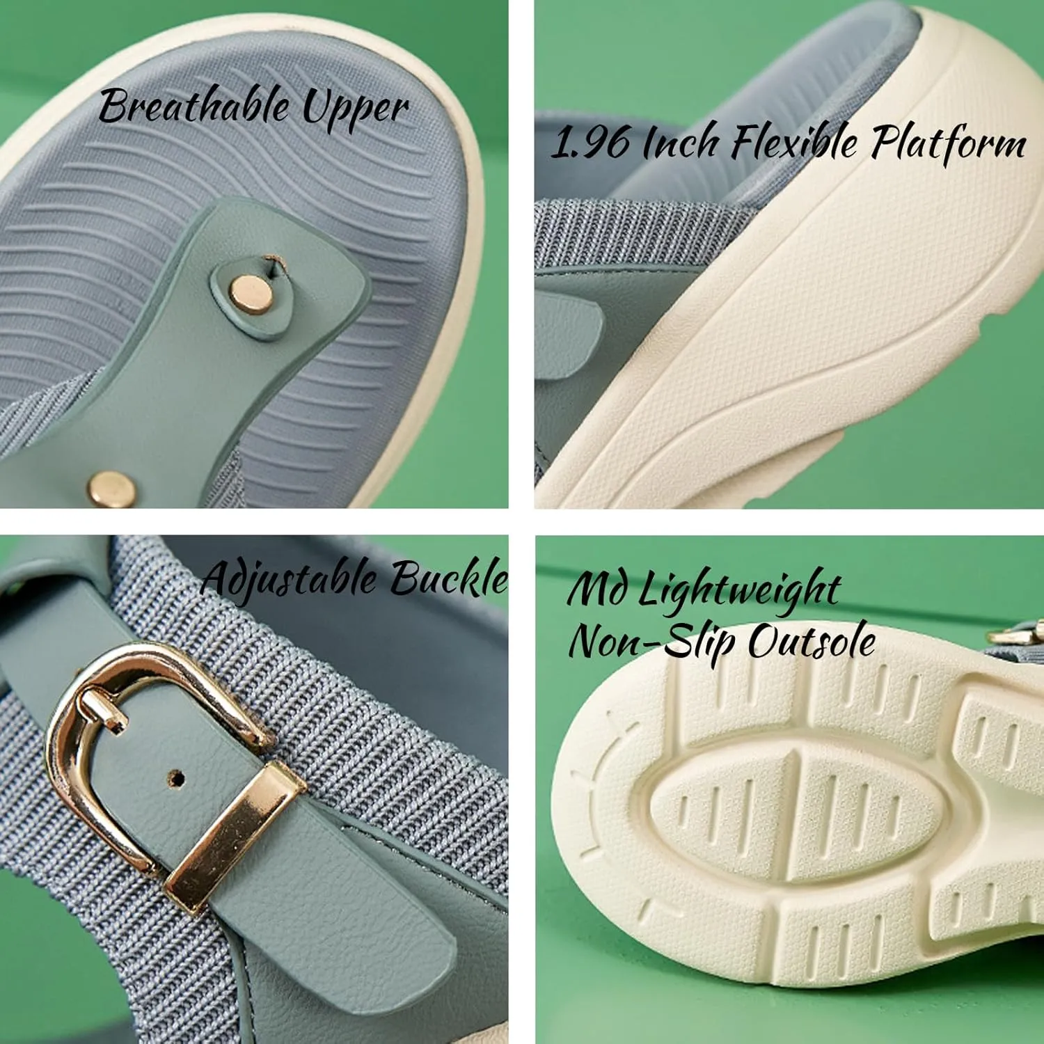 Women'S Knit Platform Orthopedic Flip Flops With Adjustable Buckle Casual Slip-On Comfortable Arch Support Recovery Athletic Thong Sandals Summer Lightweight Breathable Beach Walking Sandals