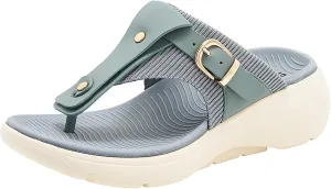 Women'S Knit Platform Orthopedic Flip Flops With Adjustable Buckle Casual Slip-On Comfortable Arch Support Recovery Athletic Thong Sandals Summer Lightweight Breathable Beach Walking Sandals