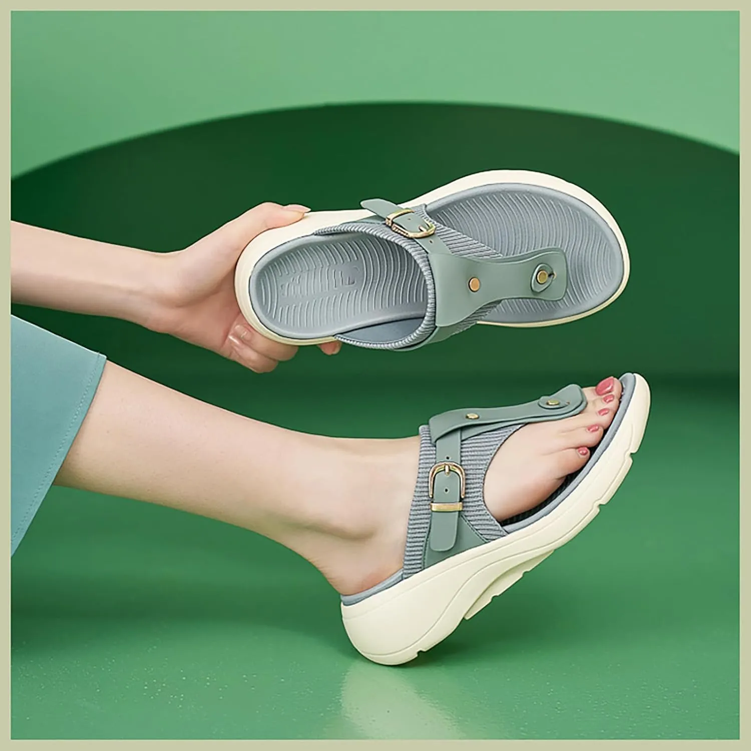 Women'S Knit Platform Orthopedic Flip Flops With Adjustable Buckle Casual Slip-On Comfortable Arch Support Recovery Athletic Thong Sandals Summer Lightweight Breathable Beach Walking Sandals