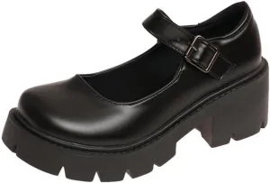 Womens Mary Janes Shoes Platform Low Heel Chunky Pumps Gothic Shoes Round Toe Ankle Strap Oxford Dress Shoes