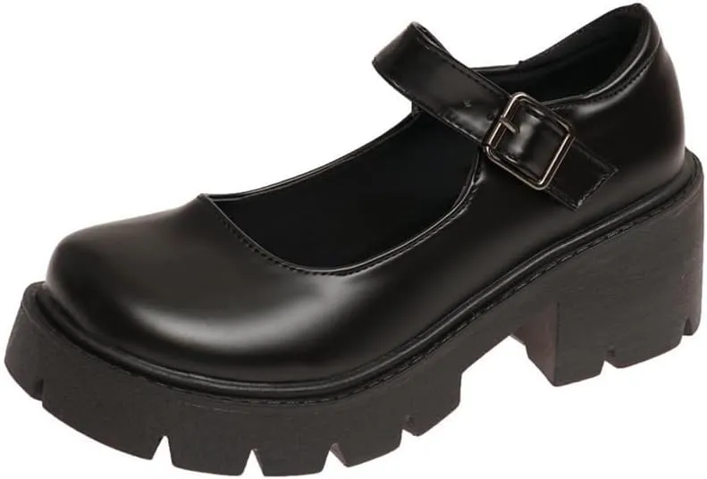 Womens Mary Janes Shoes Platform Low Heel Chunky Pumps Gothic Shoes Round Toe Ankle Strap Oxford Dress Shoes