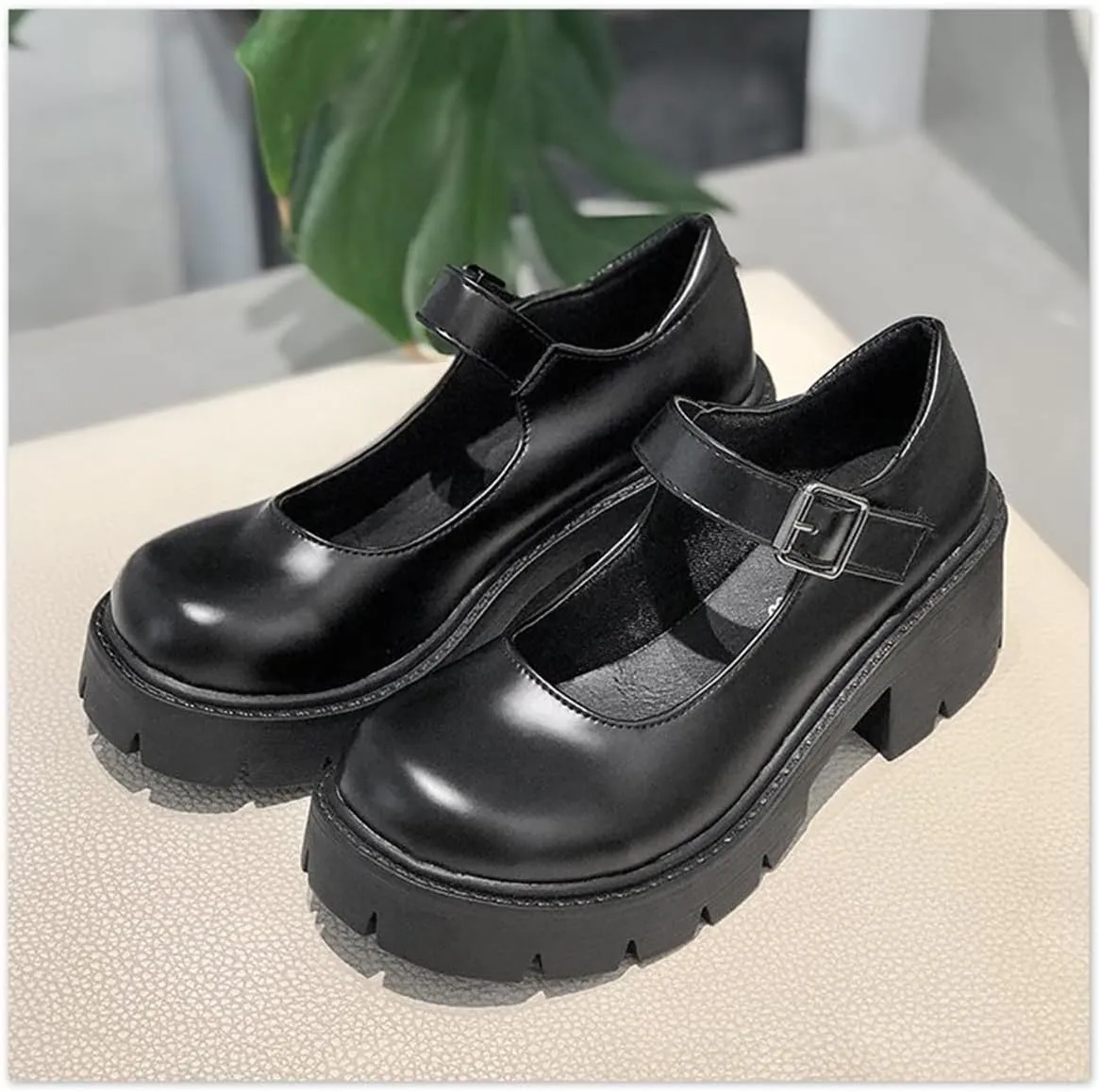 Womens Mary Janes Shoes Platform Low Heel Chunky Pumps Gothic Shoes Round Toe Ankle Strap Oxford Dress Shoes