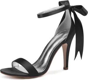 Womens Peep Toe Pumps Bow Ribbon Satin High Heel Sandal Fashion Party Wedding Bridal Dress Prom Sandals