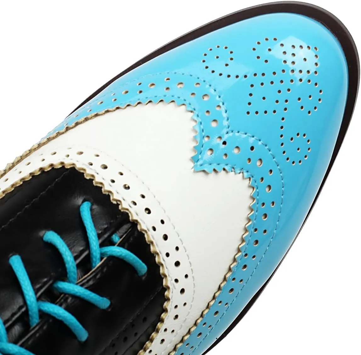 Women's Perforated Classic Lace-up Oxfords Brogue Wingtip Round Toe Derby Saddle Faux Leather Flat Shoes Evening Party Work Jeans Dress Shoes