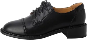 Women's Perforated Classic Lace-up Oxfords Brogue Wingtip Round Toe Derby Saddle Leather Shoes for Women Girls Lady Wife